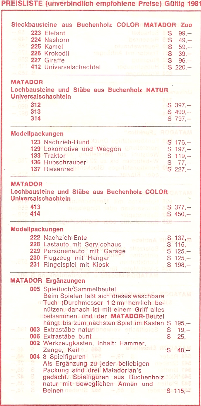 Preisliste 1981