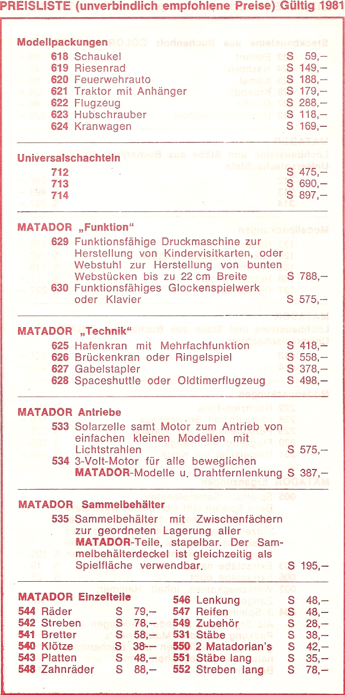 Preisliste 1981